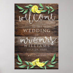 SEÑAL DE BIENVENIDA   Poster Rústico Boda de limón