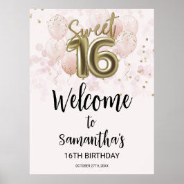 Señal de bienvenida rosa dorada dulce de 16 globos