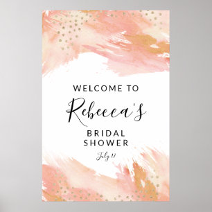 Señal de bienvenida rosa y dorada, boda y duchas
