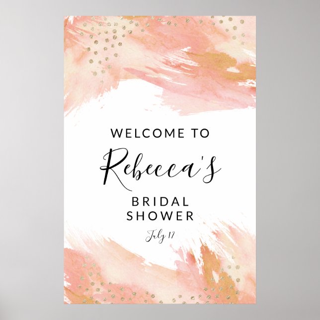 Señal de bienvenida rosa y dorada, boda y duchas (Frente)