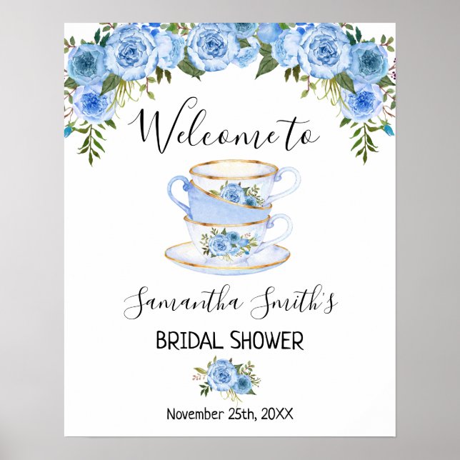 Señal de bienvenida Tea Bridal Shower Blue Flour (Frente)
