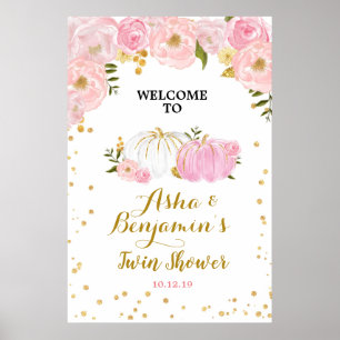 Señal de bienvenida Twin Pink and Gold Pumpkin