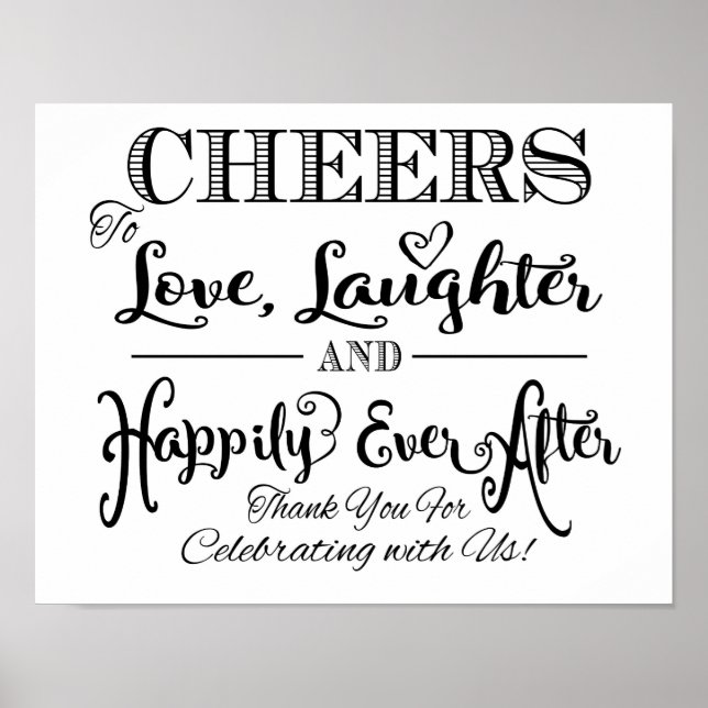 Señal de boda blanco y negro Impresión feliz en el (Frente)
