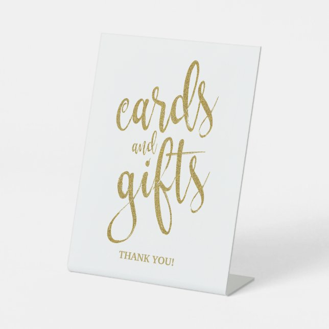 Señal de boda con tarjetas y regalos de brillo dor (Anverso)