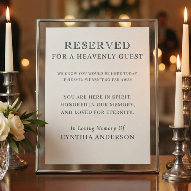 Señal de boda conmemorativa para invitado celestia (Reserved for Heavenly Guest, Remembrance, Memorial Wedding Sign)