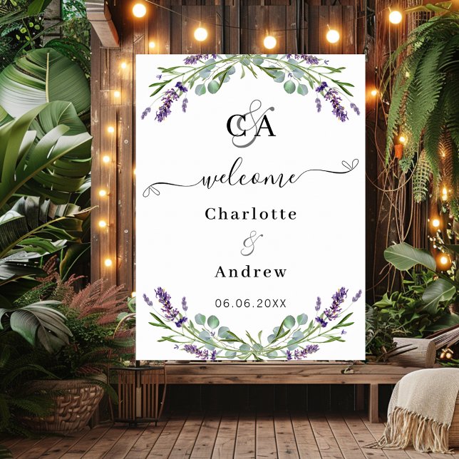 Señal de boda de bienvenida con monogramo floral L (Subido por el creador)