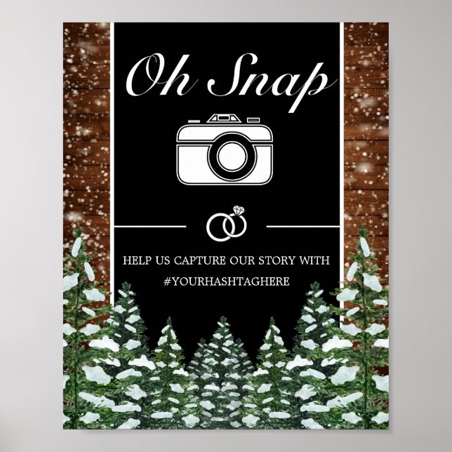 Señal de boda de Bosque y Madera Nevada Oh Snap (Frente)