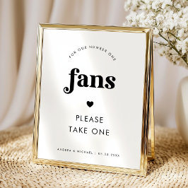 Señal de boda de fans y escritura retro minimalist