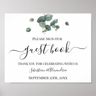 Señal de boda de Greenery Firma nuestro Libro de I