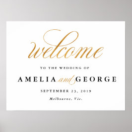 Señal de boda de imitación de oro de bienvenida