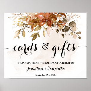 Señal de boda de otoño de tarjetas y regalos