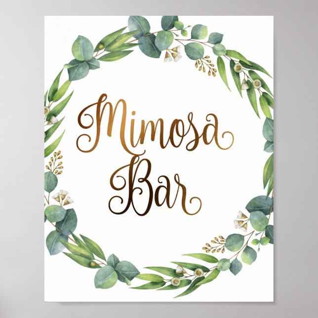 Señal de boda Eucalyptus para la barra de mimosa (Frente)