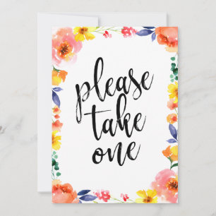 Señal de Boda Floral Asequible 'Por Favor Tome Uno