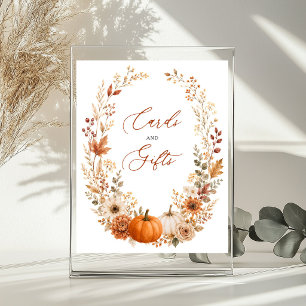 Señal de boda floral de otoño de calabaza para tar