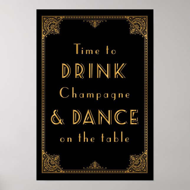 Señal de boda inspirada en BEBER y DANCE Gatsby (Frente)