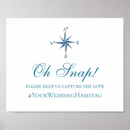 Señal de boda náutica. Hashtag de instagram azul