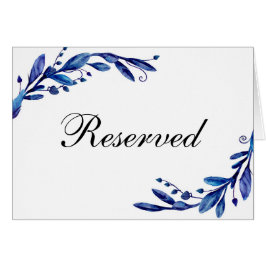 Señal de boda reservada azul. Tarjeta de mesa flor