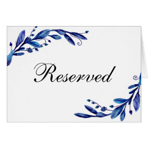 Señal de boda reservada azul. Tarjeta de mesa flor