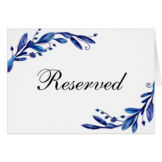 Señal de boda reservada azul. Tarjeta de mesa flor (Anverso (Horizontal))