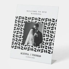 señal de BODAS floral geométrica negra blanca con