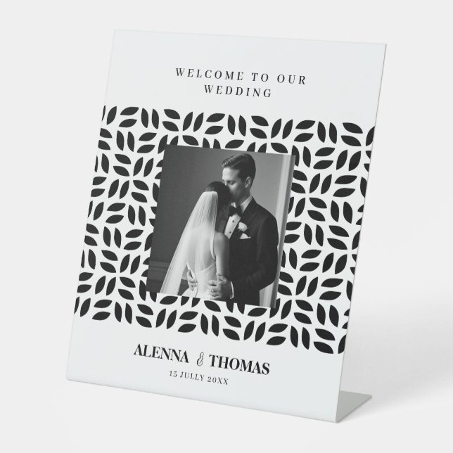 señal de BODAS floral geométrica negra blanca con  (Anverso)