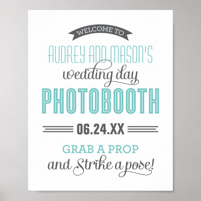 Señal de cabina de fotos de boda personalizada gri (Frente)