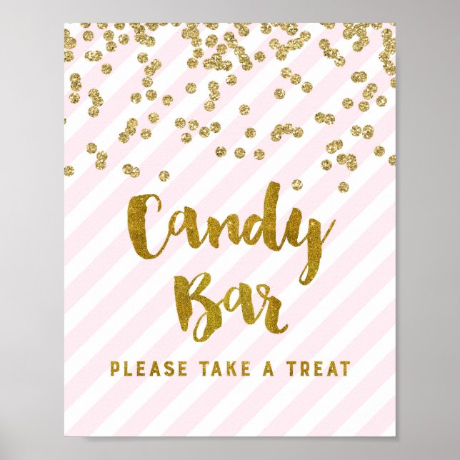 Señal de Candy Bar para Baby Shower con Rayas Rosa (Frente)