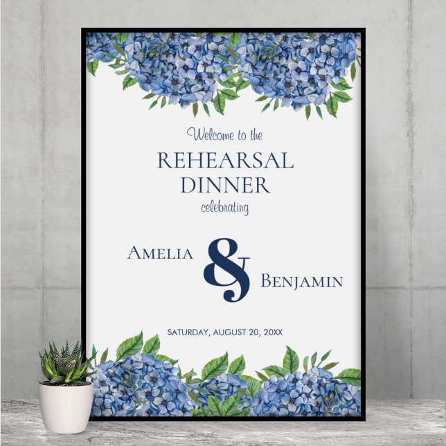 Señal de Cena de Ensayo de Boda con Hortensias Azu (Subido por el creador)