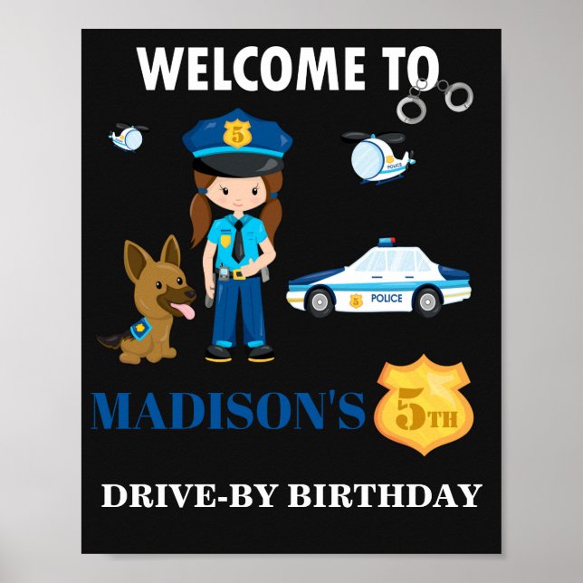 Señal de Chica de policía de bienvenida fiesta de  (Frente)