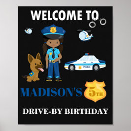 Señal de Chica de policía de bienvenida fiesta de 