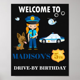 Señal de Chica de policía de bienvenida fiesta de 