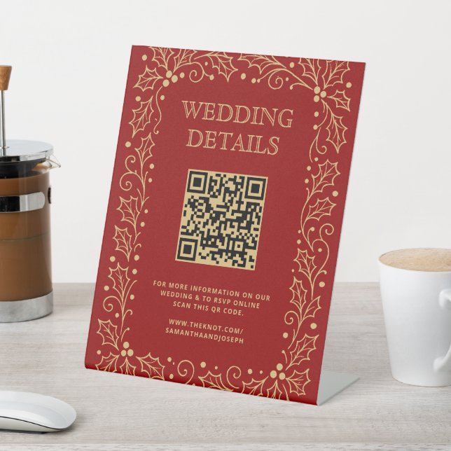 Señal de código QR de boda de lujo rojo y dorado a (In Situ)