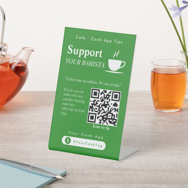 Señal de código QR de propinas de Cash App en verd (In Situ)