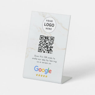 señal de código qr de reseñas de Google en mesa
