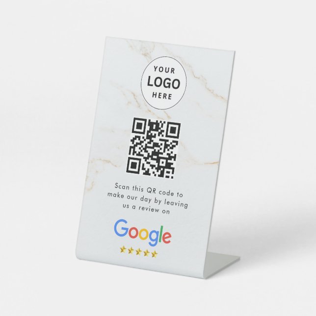 señal de código qr de reseñas de Google en mesa (Anverso)