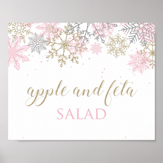 Señal de comida de copo de nieve rosa Winter Onede (Frente)