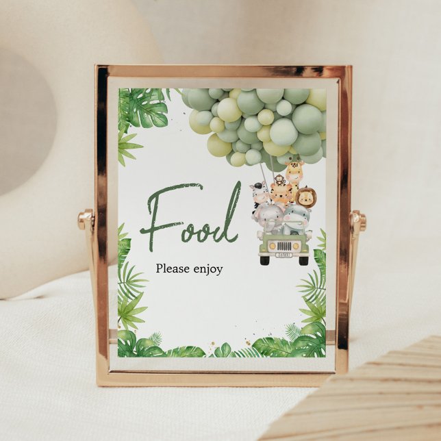 Señal de comida para Baby Shower Oh Boy Jungle Saf (Safari Animals Baby Shower Sign)