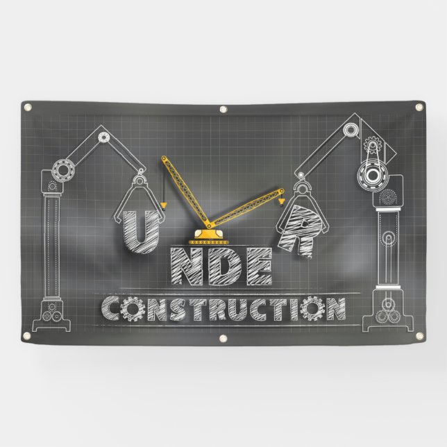 Señal de En Construcción en Estandarte de Pizarra (Horizontal)