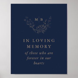 Señal de En Memoria con Monograma de Boda en Azul