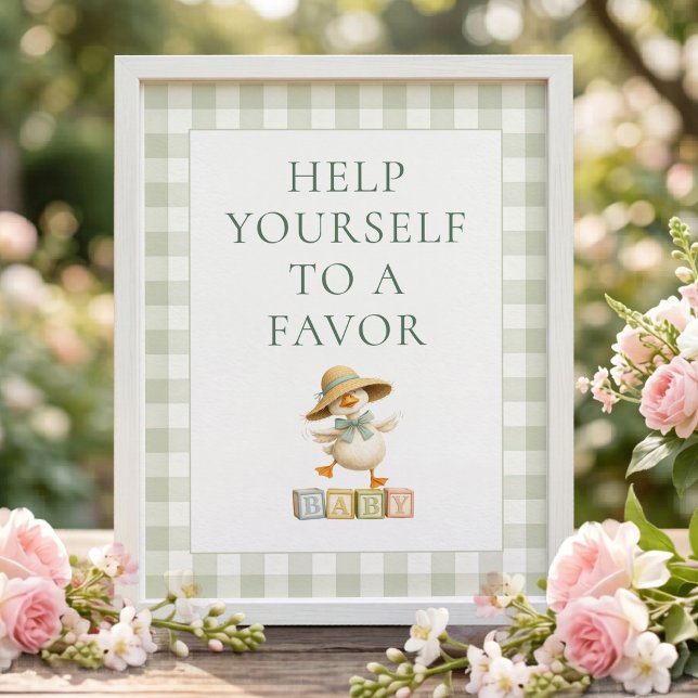 Señal de Favor de Baby Shower de Gingham de Ganso  (Subido por el creador)