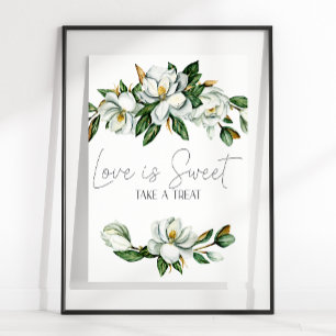 Señal de Favor de Boda Floral de Magnolia Blanca e