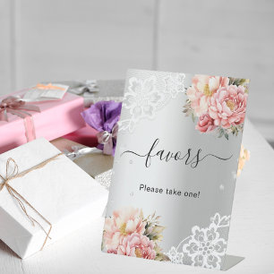 Señal de favor de huésped de encaje floral rosa pl