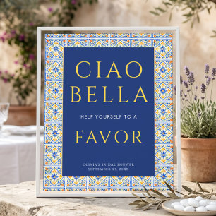 Señal de favores azules Ciao Bella italiana para d