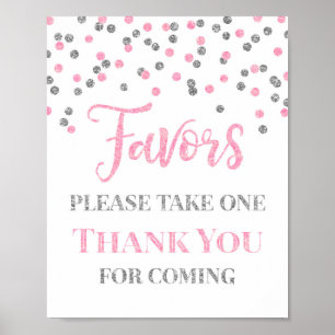 Señal de Favores de Confeti Rosa Plata para Baby S