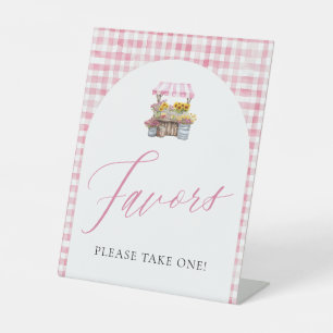 señal de favores de gingham rosa recién salida del