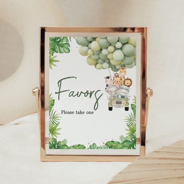 Señal de favores para baby shower Oh Boy Jungle Sa (Safari Animals Baby Shower Sign)