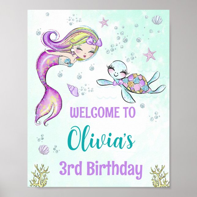 Señal de fiesta de bienvenida de sirena y tortuga  (Frente)