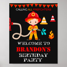 Señal de fiesta de bienvenida del bombero poster d