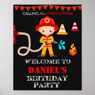 Señal de fiesta de bienvenida del bombero poster d