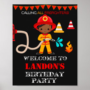 Señal de fiesta de bienvenida del bombero poster d